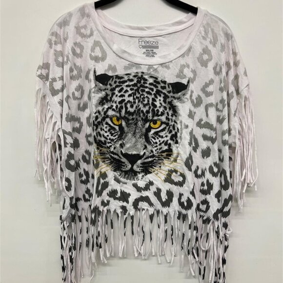 Freeze Tops - Freeze Vintage Fringed Leopard High Low blouse top tee XXL Juniors 19
